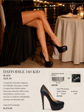Authentic Christian Louboutin Daffodile 160 Kid Black Platform Pumps Size 39